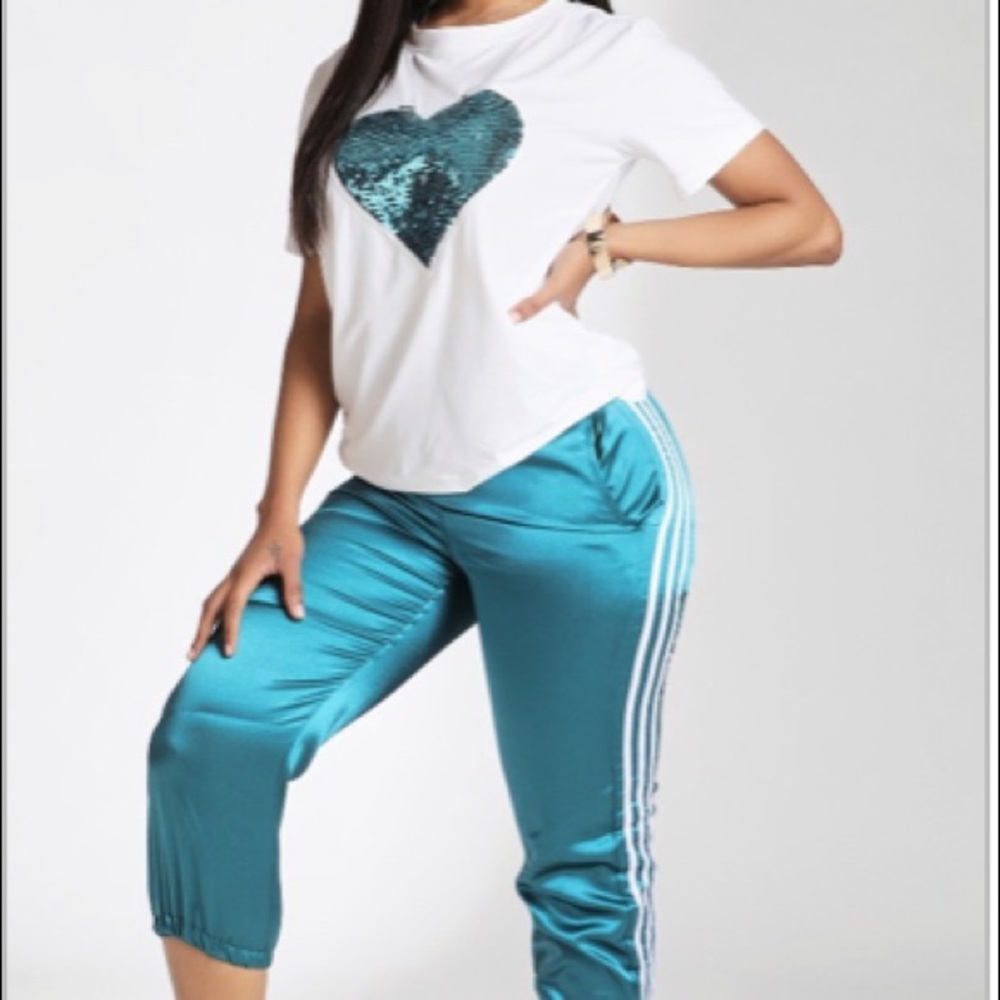 Teal two piece Capri set